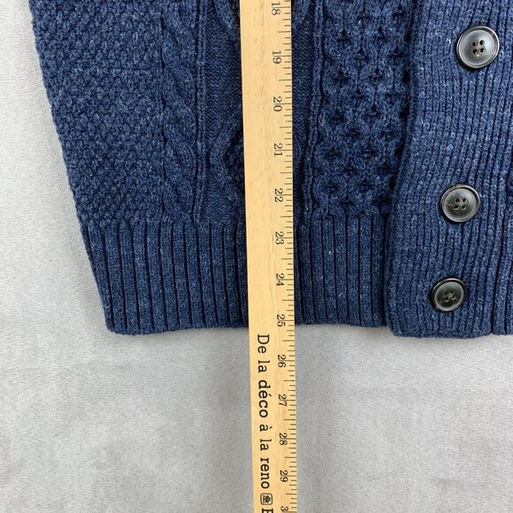 Gap Mens Sweater Large Blue Cable Knit Cardigan Shawl Collar Fisherman Chunky - Picture 4 of 6